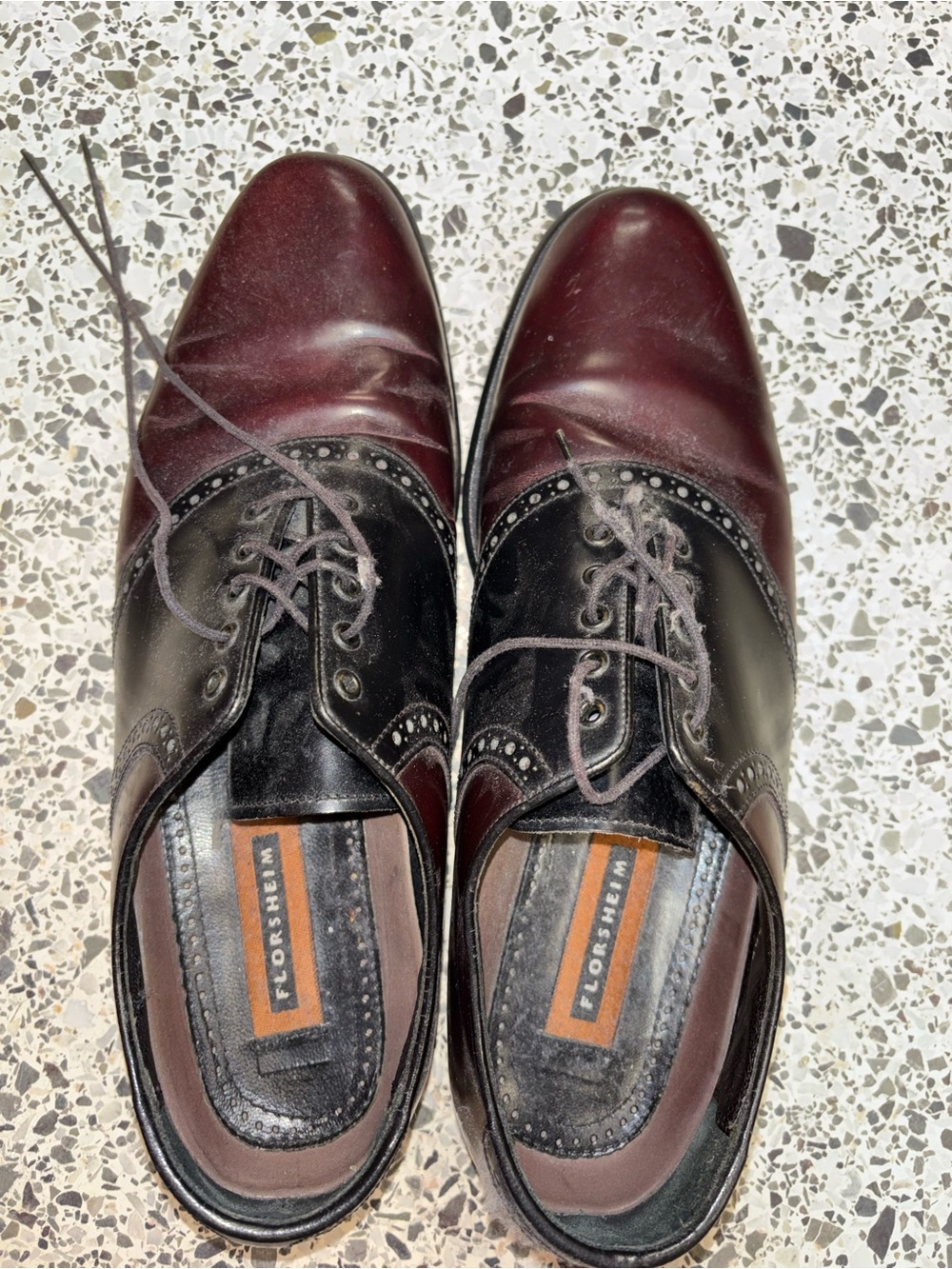 Florsheim Two-Tone Burgundy and Black Wingtip Oxfords